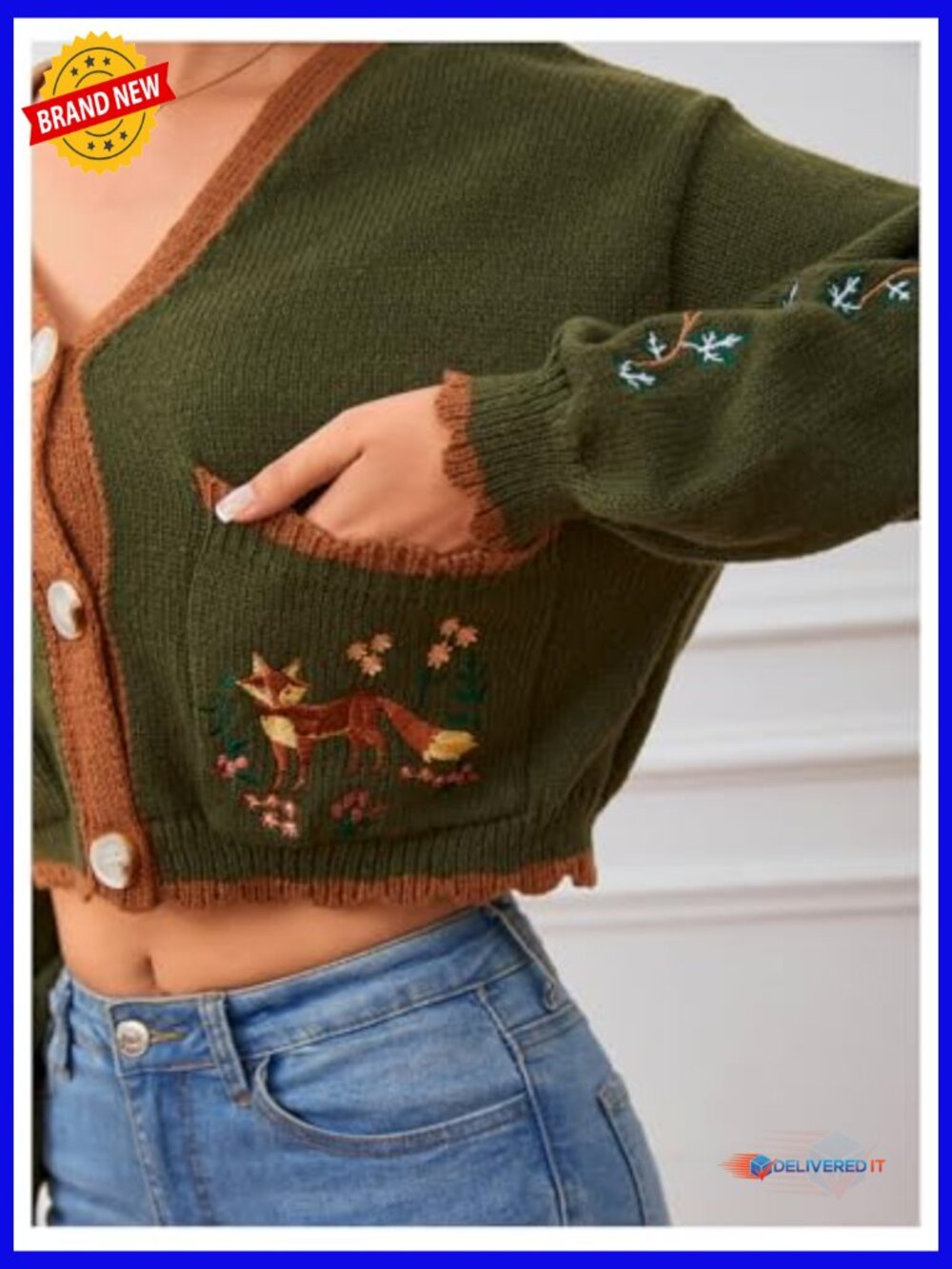 Floral Cropped Cardigan Embroidered Open Front Boho Western Fall Outwear - Picture 6 of 7